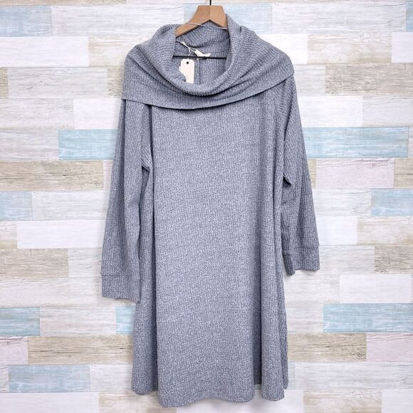 GREIGE Soft Ribbed Cowl Neck Dress Gray Lounge Comfort Womens Plus Size 2X - Picture 1 of 7